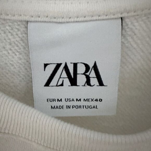 Zara white mid weight sweatshirt with text on front and back. NWOT M - Picture 5 of 15